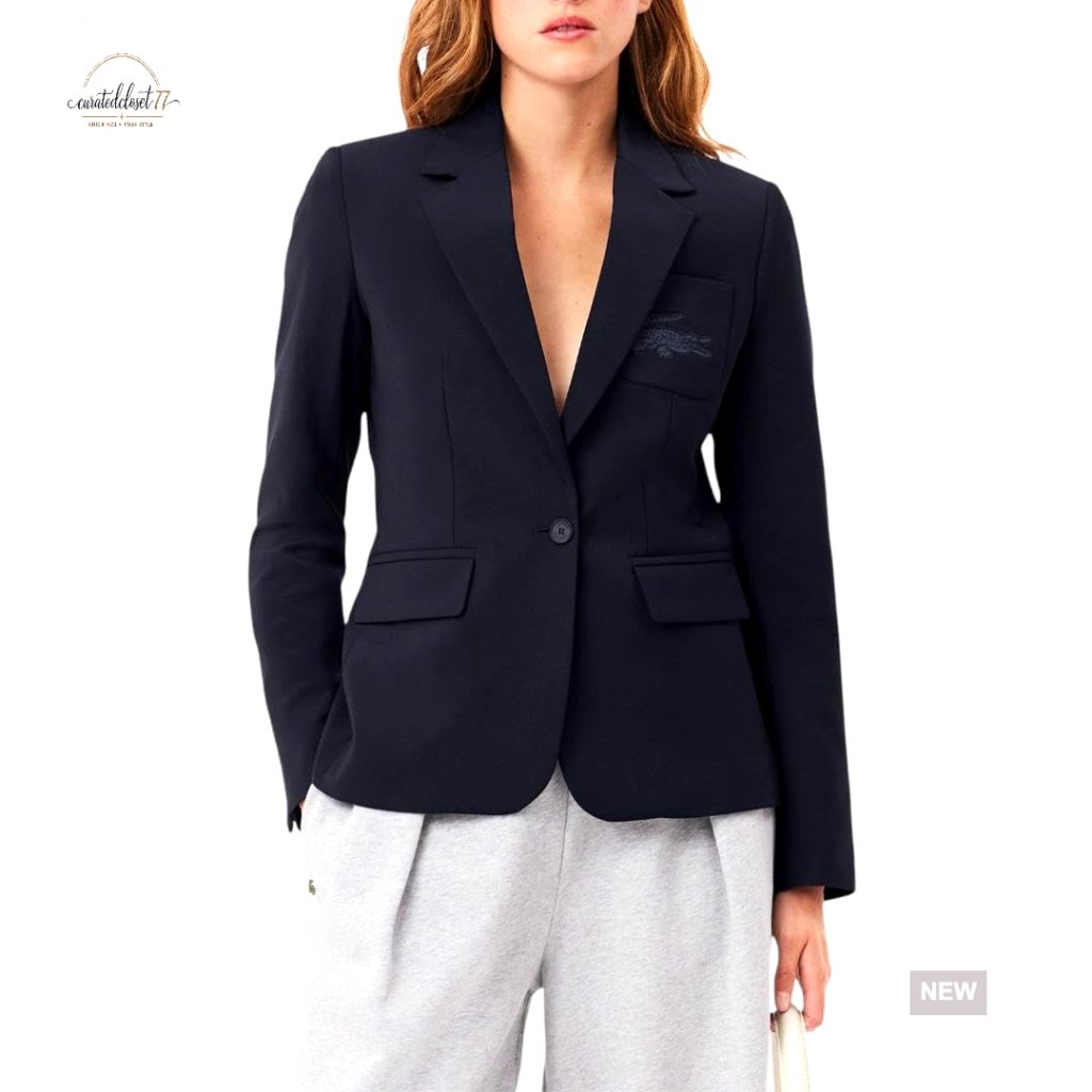 Slim Tailored Wool Blend Blazer With Embroidered Logo Sleeve Detail